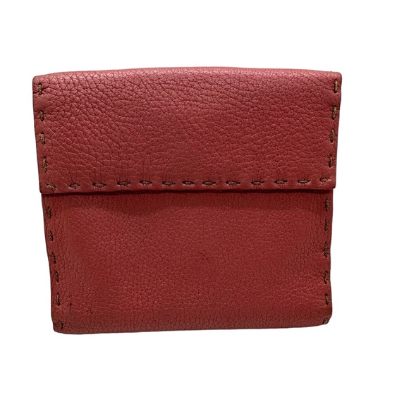 FENDI RARE METALLIC PINK SELLERIA  LEATHER COMPACT WALLET - Picture 2 of 15